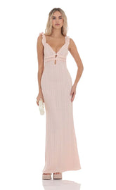 Knit Ruffle Maxi Dress in Pink
