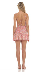 Floral Ruched Ruffle Dress in Pink