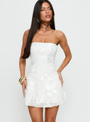 Meadow of Dreams Strapless Mini Dress White Floral Burnout
