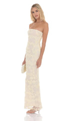 Rosette Strapless Maxi Dress in Cream