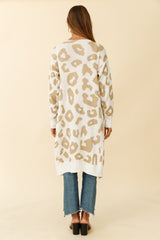 Switch It Up Longline Pocket Knit Cardigan Animal Print White