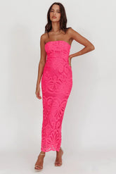 Bia Strapless Lace Embroidered Maxi Dress Hot Pink