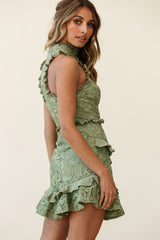 Osiris Sleeveless High Neck Lace Dress Olive