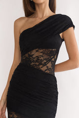 Gala One-Shoulder Maxi Dress Lace Black