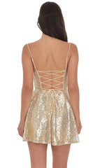 Sequin Cowl Neck Dress in Gold