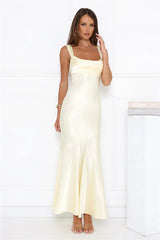 Kiss Crush Satin Maxi Dress Yellow