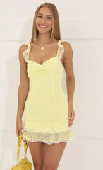 Dotted Chiffon Sweetheart Dress In Yellow