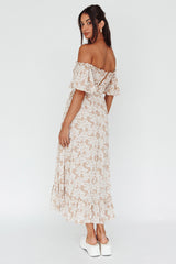 Voyager Off-Shoulder Bell Sleeve Midi Dress Floral Blush
