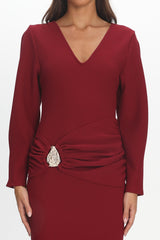 Briona Long Sleeve Buckle Maxi Dress Burgundy