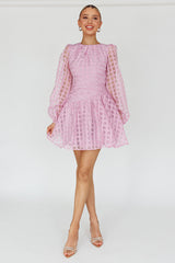 Tatiana Long Sleeve Plaid Mini Dress Lilac