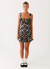Tuni Cotton Mini Dress - Taupe Check