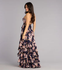 Brooke Floral A-Line Lace-Up Formal Dress