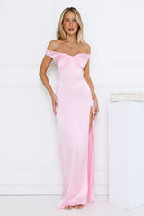 Spark Babe Off Shoulder Satin Maxi Dress Pink