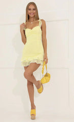 Dotted Chiffon Sweetheart Dress In Yellow