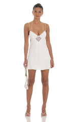 Lace Cutout Slip Dress in White