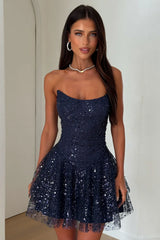 Blaise Strapless Sequin Mini Dress - Navy