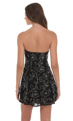 Sequin Beaded Flare Strapless Dress in Black