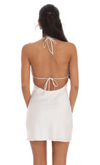 Lace Satin Halter Dress in White