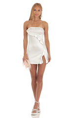 Strapless Satin Dress in White
