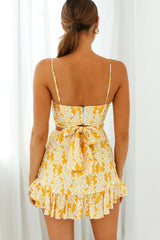 Linka Cami Strap Crop Top Leaf Print Yellow