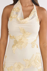 Kirralee Asymmetric Halterneck Embellished Maxi Dress Yellow