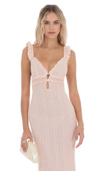 Knit Ruffle Maxi Dress in Pink