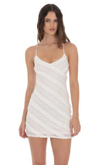 Ruffle Lace V-Neck Dress in White