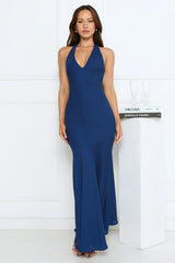 Polished Edge Halter Maxi Dress Navy