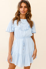Forever Free Angel Sleeve Drawstring Waist Dress Steel Blue