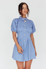Zurich Pleated Waist Shirt Dress Blue