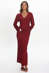 Briona Long Sleeve Buckle Maxi Dress Burgundy