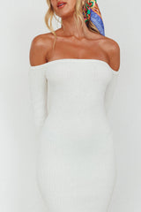 Briar Off-Shoulder Knit Midi Dress Off White