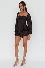 New Light Balloon Sleeve Romper Black