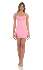 Satin Cowl Neck Dress in Pink