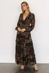 Bowman Deep V Maxi Dress | Black Multi