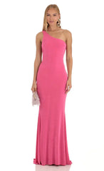 One Shoulder Maxi Dress in Pink