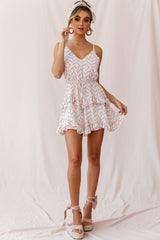 Provence Frill Trim Drawstring Waist Dress Polka Dot Print Blush
